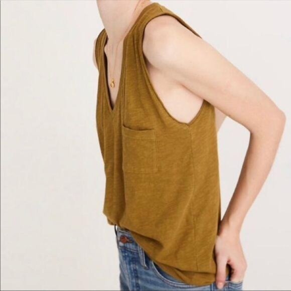 Madewell XXS Pocket Tank Orange Sleeveless Top Blouse V Neck Whisper - Picture 2 of 8